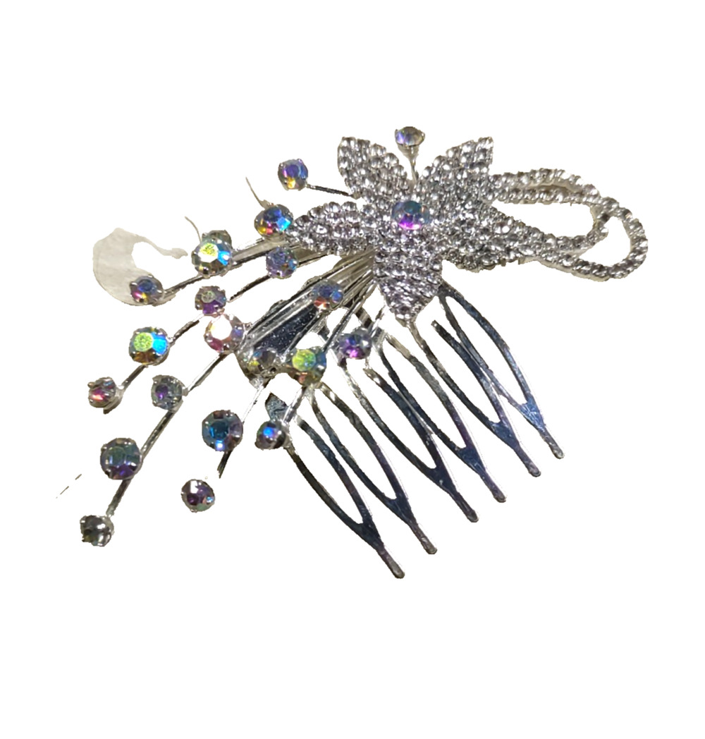 Hair Comb Rhinestone Floral Atomic Design Star Burst Design